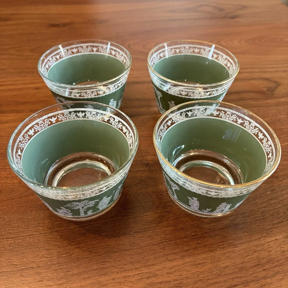 Set of 4 Vintage Jeanette Hellenic Green Wedgewood Jasperware Dessert Cups MCM